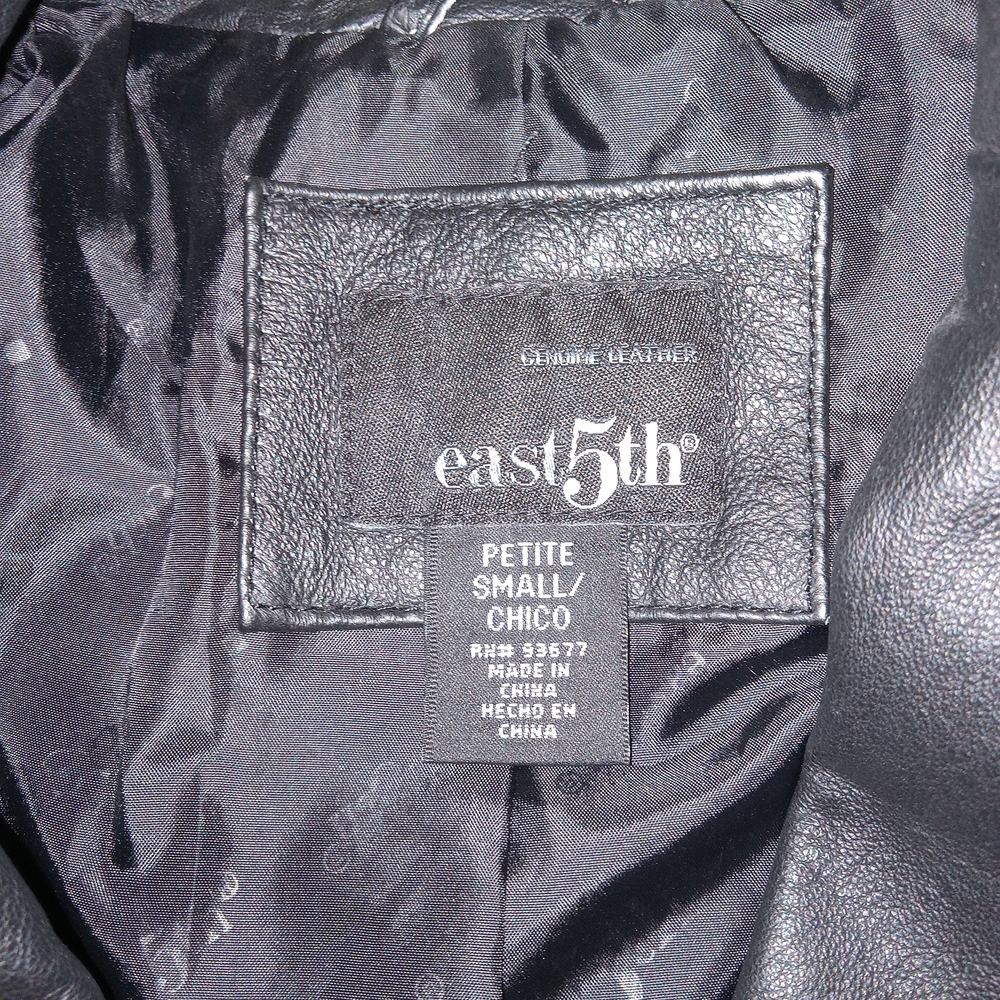 East 5th Leather Blazer Petite Small Moto Black Real Leather  Button Chic Edgy - Picture 9 of 14